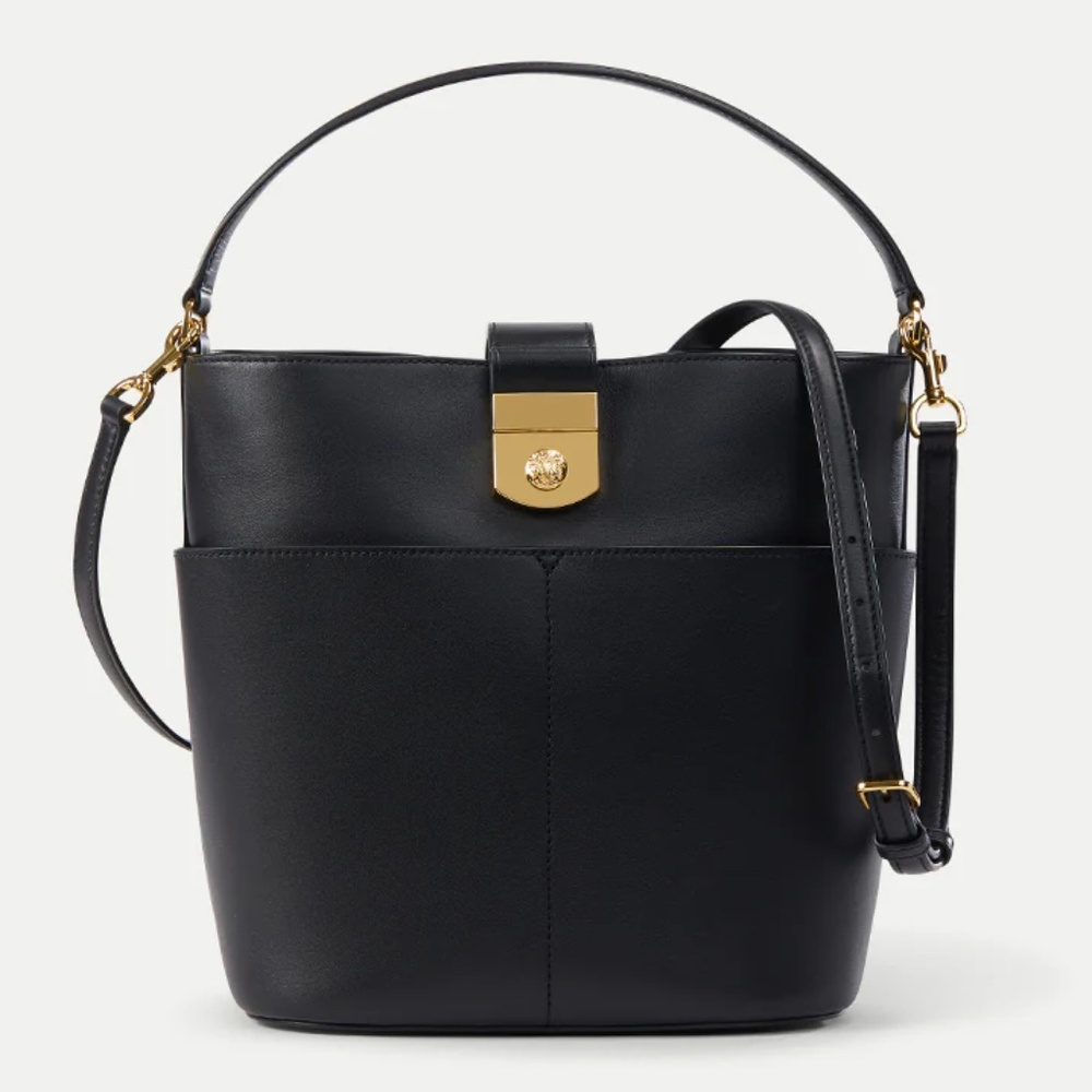 Black Friday special NWT Veronica Beard Crest Lock Leather Bucket Bag Black
